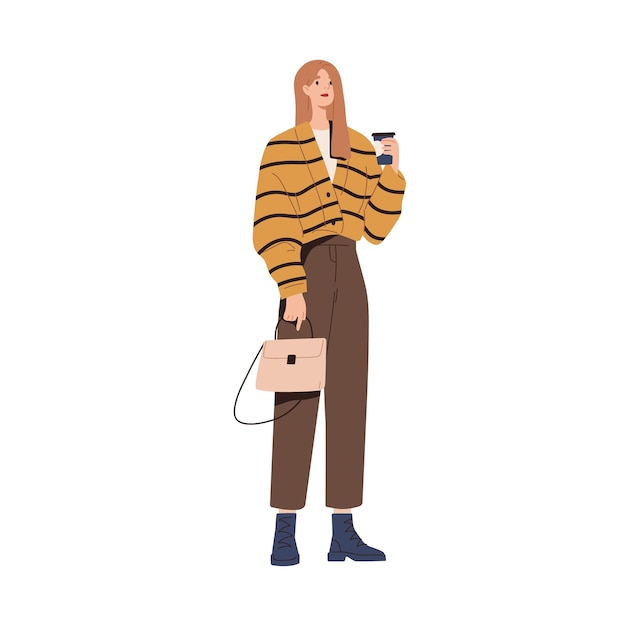 eine Frau, die einen Kaffee und ein Telefon in der Hand hält