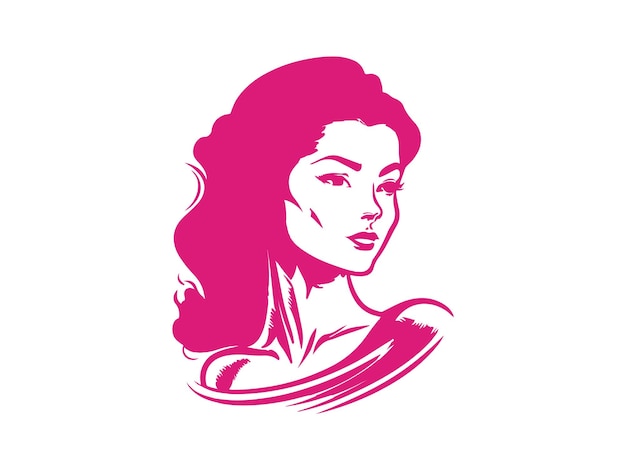 Eine Frau mit langen Haaren und einem rosa Umriss.