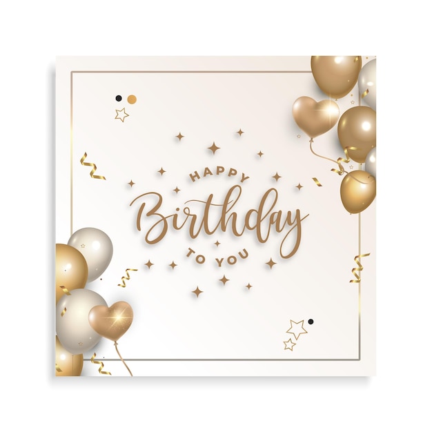 Eine Geburtstagskarte mit Ballons und ein Banner mit dem Schlagwort "Glücklicher Geburtstag"