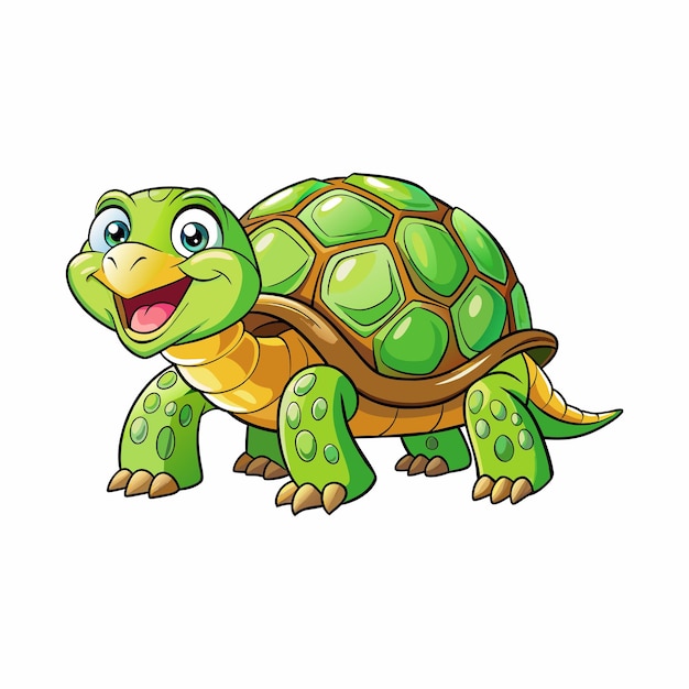 Eine glückliche Schildkröte im Cartoon-Stil, die am besten für Geschichtenbücher und T-Shirt-Design geeignet ist