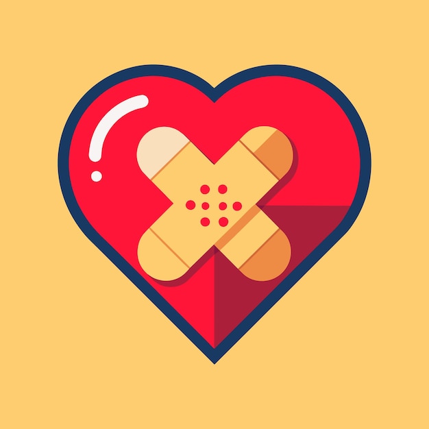 Eine Grafik, die eine Umrisse eines Herzens zeigt, das von Bandagen und Symbolen umgeben ist