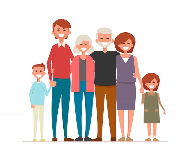 Eine große glückliche Familie steht zusammen
