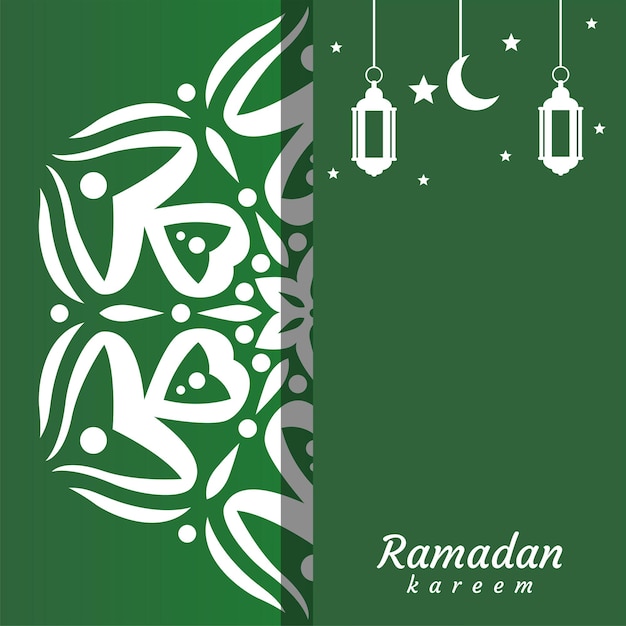 Eine grün-weiße karte mit ramadan-design und weißem muster.