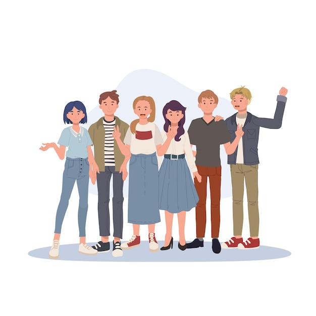 Eine Gruppe von Menschen mit freudigen Ausdrücken Junge Freunde Freundesgruppe Vektorillustration