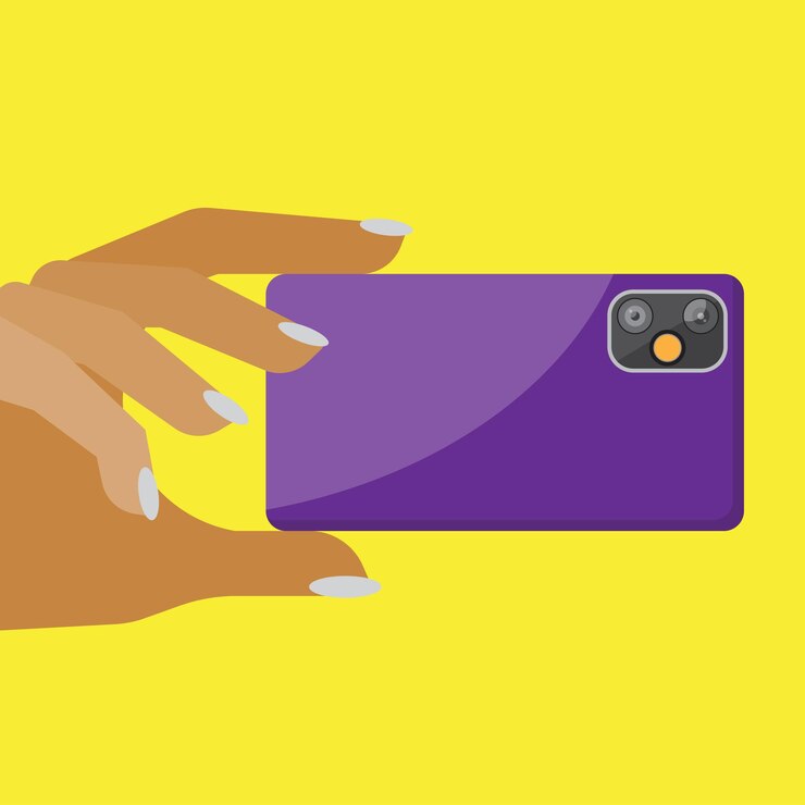 Eine Hand, die ein Handy für die Fotografie hält