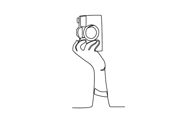 Eine Hand, die ein Porträt zum Weltfotografietag in einer Linie zeichnet