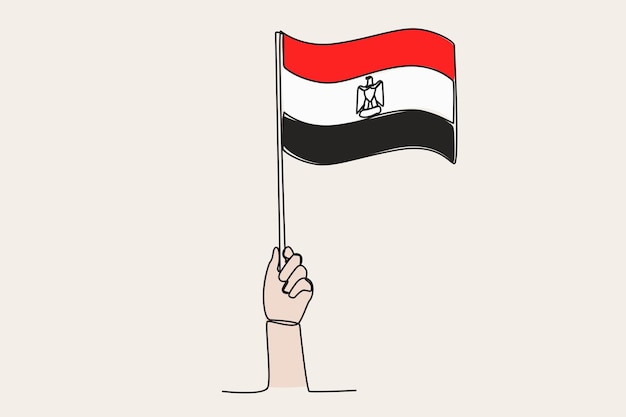 Vektor eine hand hob die einzeilige zeichnung der ägyptischen flagge