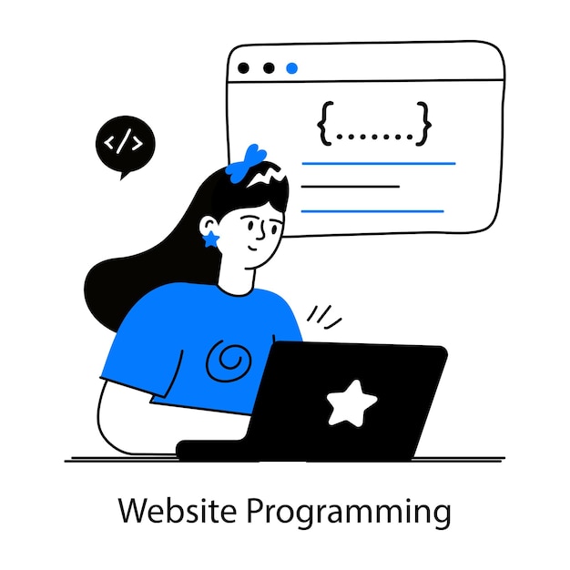 Eine handgezeichnete Mini-Illustration der Webseitenprogrammierung