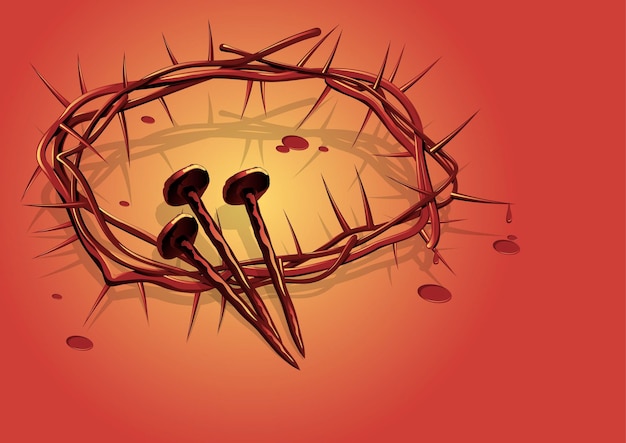 Eine Illustration der Dornenkrone mit den Nägeln Jesu Christi. Biblische Reihe