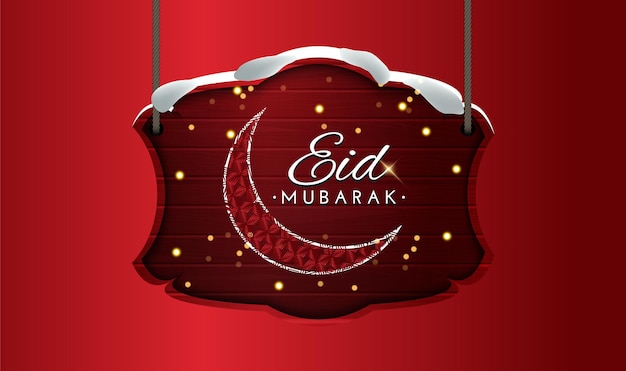 Vektor eine illustration einer grußkarte für eid mubarak mit einem halbmond auf rotem hintergrund