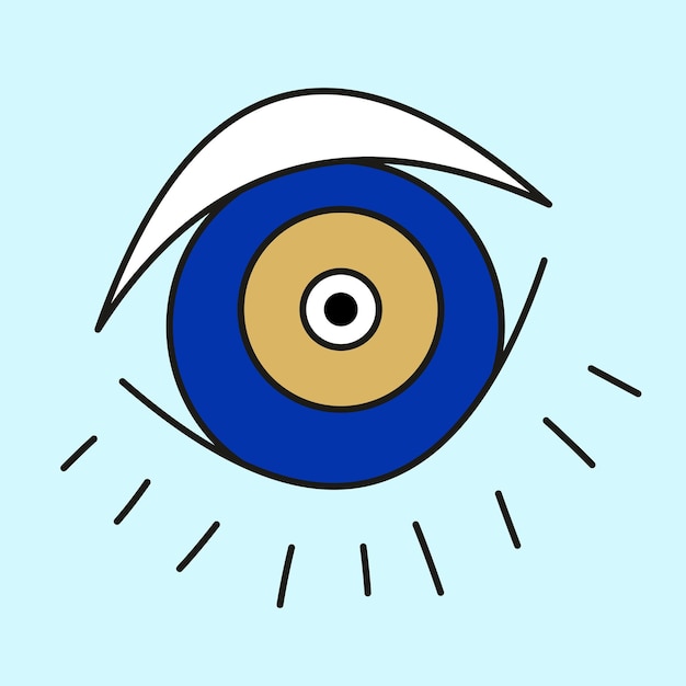 Eine illustration eines blauen auges mit einem weißen kreis um das auge.