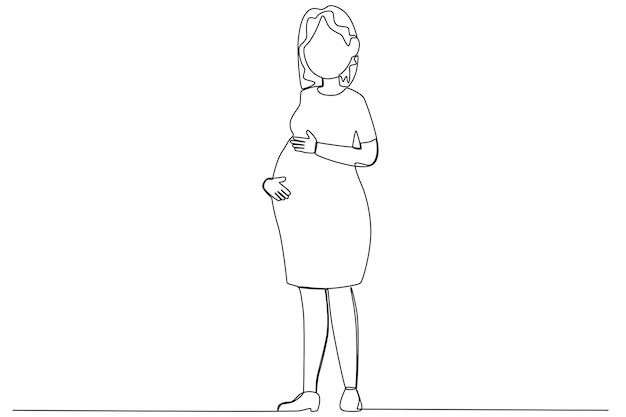 Vektor eine junge schwangere frau schwangere und stillende oneline-zeichnung