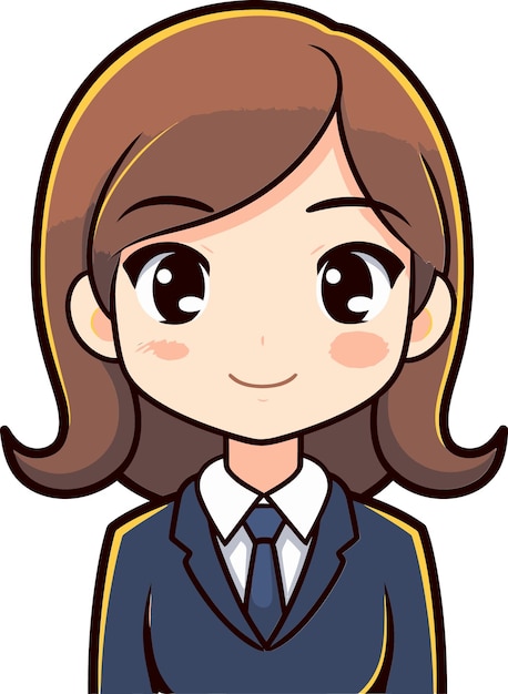eine Karikatur einer weiblichen Studentin, die eine Uniform mit einem Bleistift auf der Vorderseite trägt