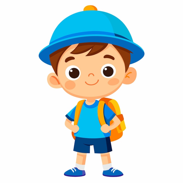 Vektor eine karikatur eines jungen mit einem rucksack und einem ruchsack