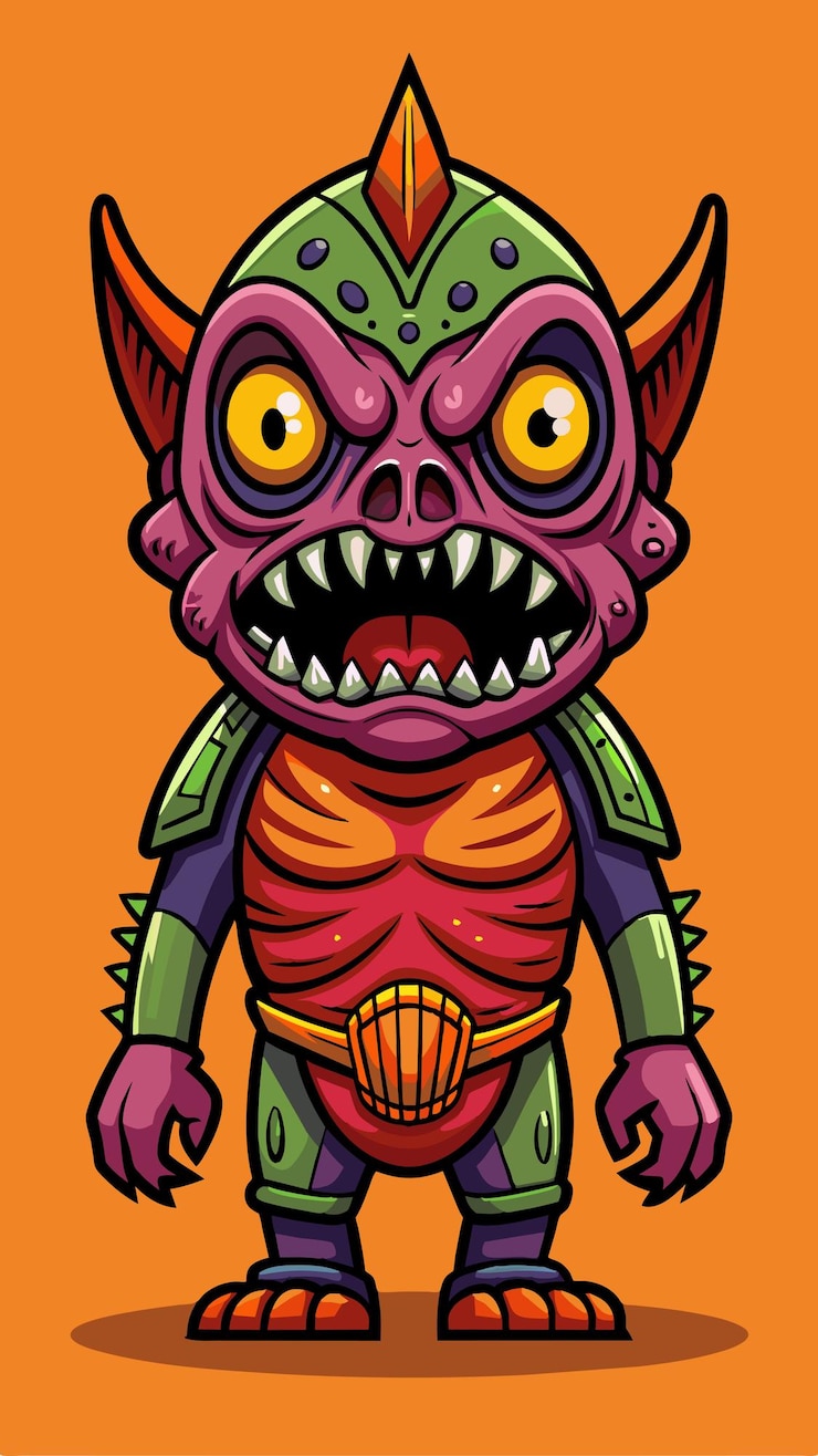 Vektor eine karikatur eines lila monster mit gelben augen und einer lila maske