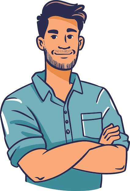 eine Karikatur eines Mannes mit gekreuzten Armen