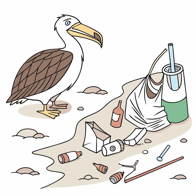 eine Karikatur eines Vogels und eine Flasche Alkohol