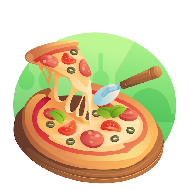 Eine kleine Cartoon-Illustration von Pizza