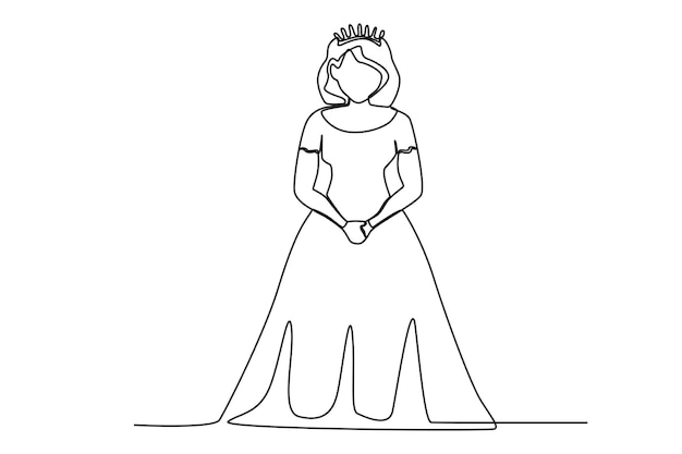 Vektor eine königin, die ein königliches kleid trägt. königin-oneline-zeichnung
