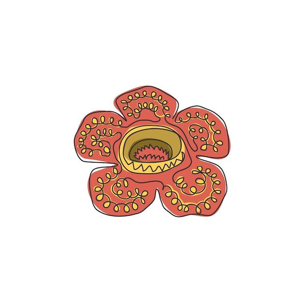 Eine kontinuierliche linienzeichnung leiche lilie haus wandkunst dekoration rafflesia arnoldii blumen design vektor