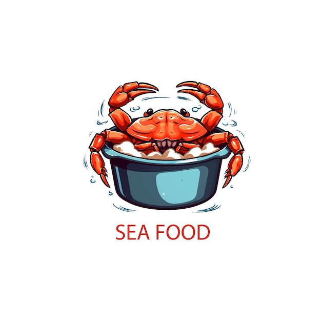 Eine krabbenförmige kochtopf-illustration für das seafood-logo-design auf weißem hintergrund