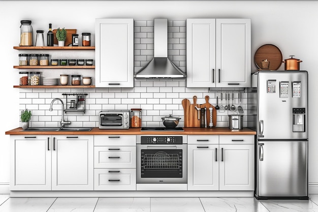 eine Küche mit einem weißen Kühlschrank und einem weißen kühlschrank