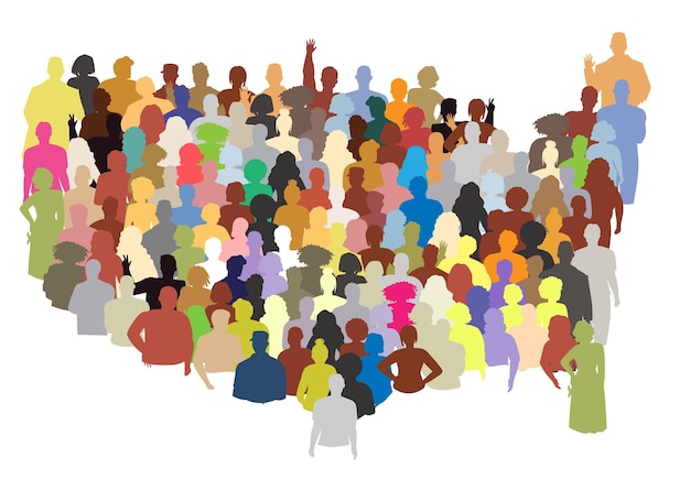 Eine lebendige Reihe von Silhouetten zeigt eine vielfältige Gruppe von Individuen, die vereint in Stärke feiern