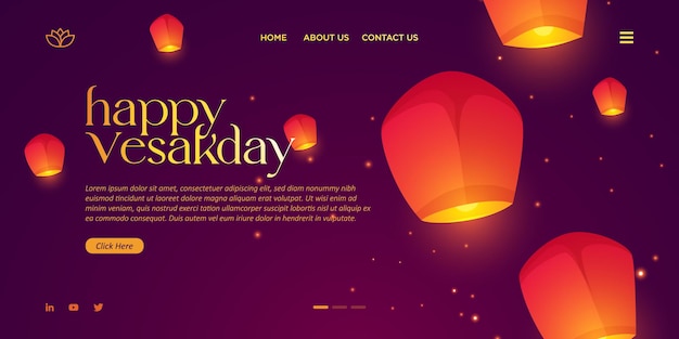 Eine lila und gelbe webseite mit laternen und den worten happy vesakday