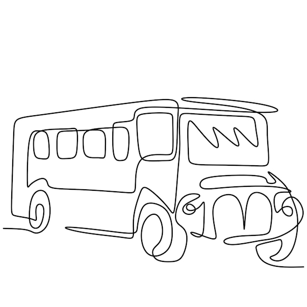 Vektor eine linienzeichnung des busses in der stadt ein städtischer öffentlicher verkehr isoliert auf weißem hintergrund transport des passagierkonzepts kontinuierliche einzelne handgezeichnete skizze lineart minimalismus-stil