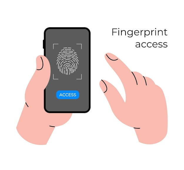 Vektor eine menschliche hand hält ein smartphone. fingerabdruck-zugriff. sicherheit persönlicher daten. kondenfi