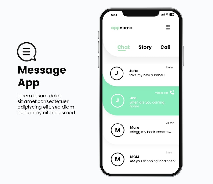 Vektor eine messaging-anwendung mit grün als maker für neue nachrichten und weiß als hintergrundfarbe