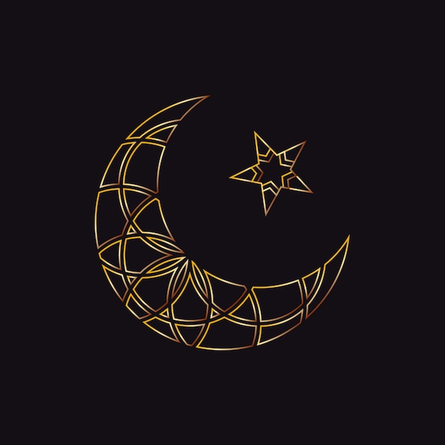 Eine Mondsichel und ein Stern Dekorationslinien Vektor-Illustration auf dunklem Hintergrund