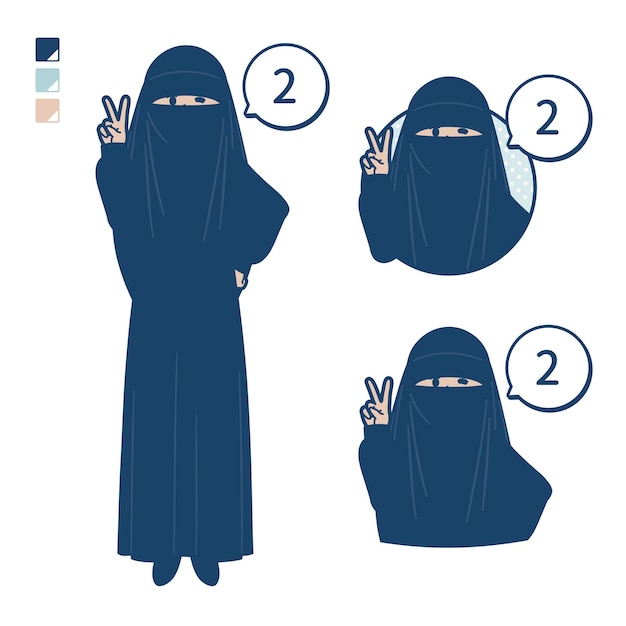 Vektor eine muslimische frau, die einen niqab trägt, mit zählen als 2 bilder