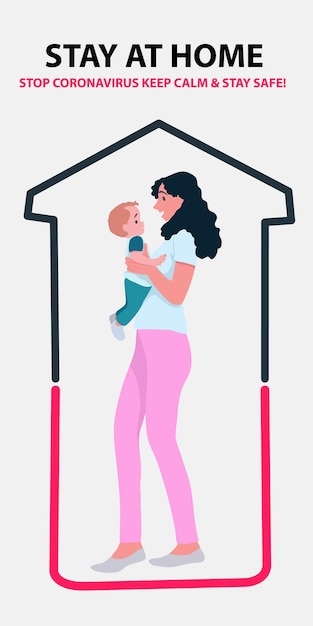 Eine Mutter, die ein Baby trägt, bleibt zu Hause
