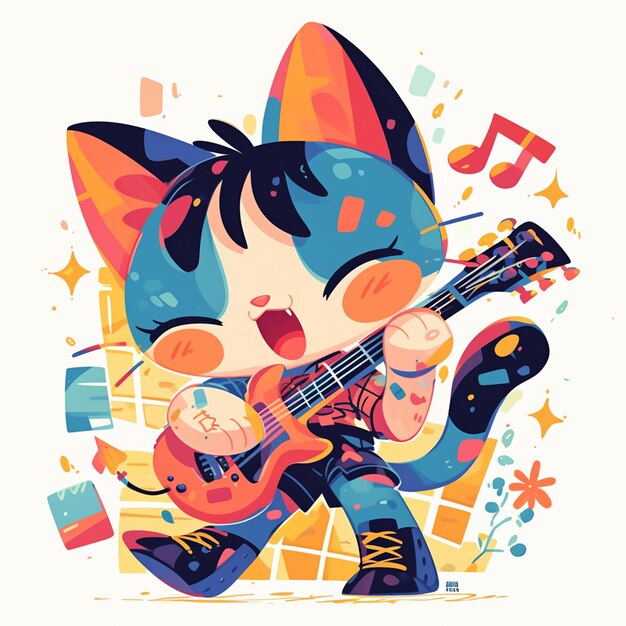 Vektor eine niedliche katze-musiker-cartoon-stil