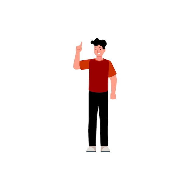 Eine Pose eines jungen Mannes in rotem Hemd.