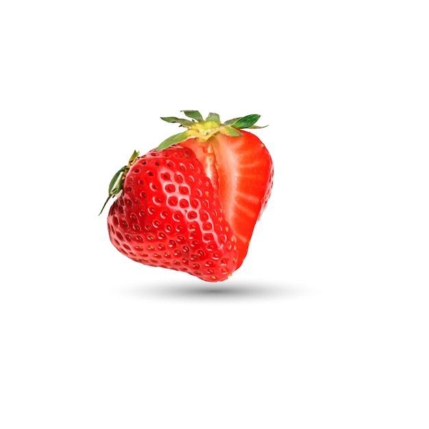 Eine realistische Erdbeere mit einem grünen Blatt darauf, Vektorgrafik