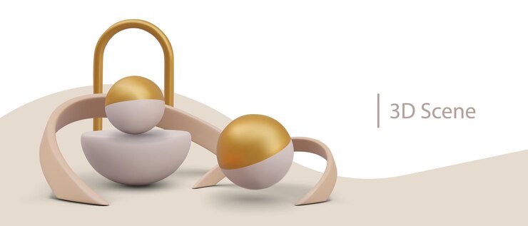 Vektor eine realistische szene mit geometrischen figuren, einem goldenen bogen und einer bühne