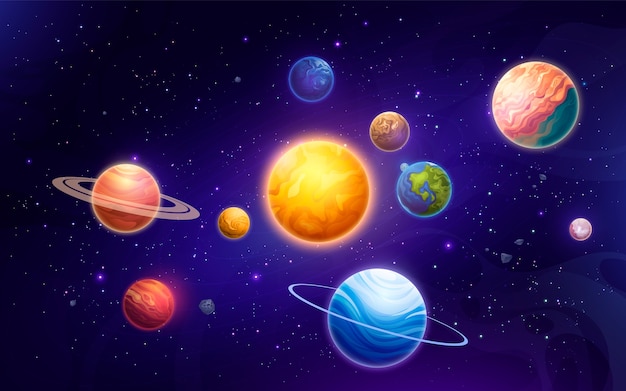 Eine realistische Zusammensetzung der Planeten in einem flachen Design