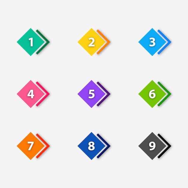 Eine Reihe bunter Quadrate mit Zahlen und Zahlen
