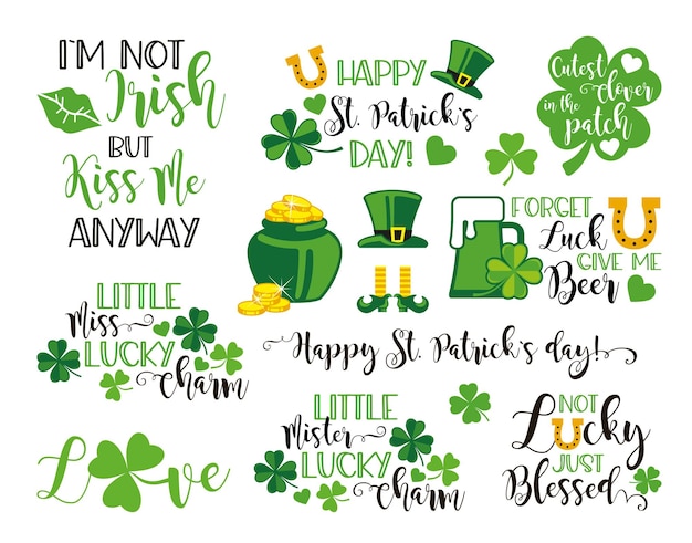 Eine reihe dekorativer elemente für st. patricks day vektorillustrationen