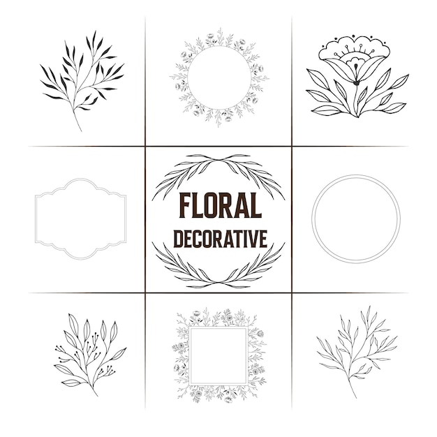 Eine Reihe floraler dekorativer Designs mit der Aufschrift „floral dekorativ“.