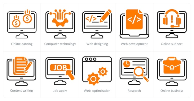 Eine Reihe von 10 Business-Ikonen als Online-Earning Computertechnologie Web-Design
