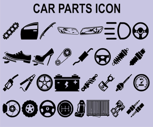 Vektor eine reihe von autoteile-symbolen mit dem wort autoteile-symbol oben.