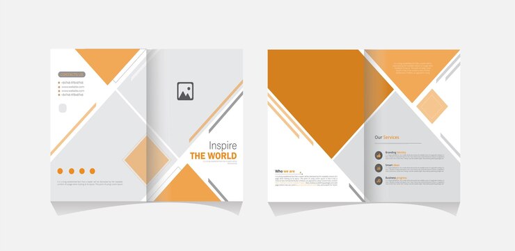 Vektor eine reihe von broschüren mit orangefarbenem und weißem hintergrund.