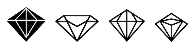 Eine Reihe von Diamanten in einem flachen Stil. Abstrakte schwarze Diamanten-Sammlungssymbole. Lineare Umrisszeichen. Vektor-Symbol-Logo-Design-Diamanten