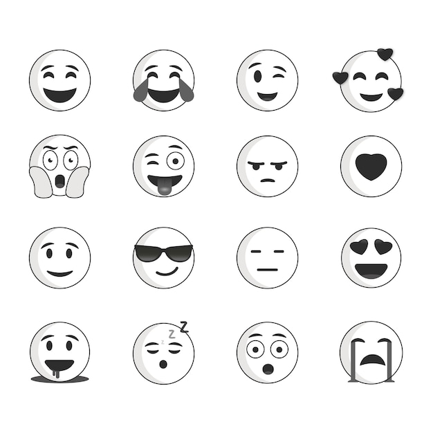 Eine Reihe von Emojis in Schwarz und Weiß
