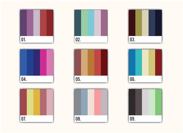 Eine Reihe von Farben mit den Zahlen 9, 8, 8, 8, 8, 8, 8, 8, 8, 8, 8, 8, 8, 8, 8, 8