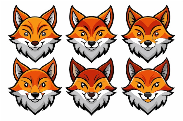 eine Reihe von Fuchshäuptern mit einem Gesicht, das Fuchs sagt