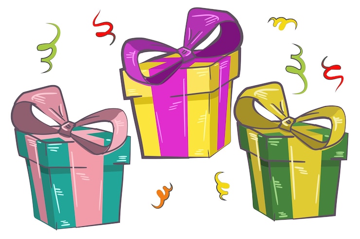 Vektor eine reihe von geschenkboxen in urlaubspaketen mit bögen geburtstagsgeschenke die weihnachtsgeschenke